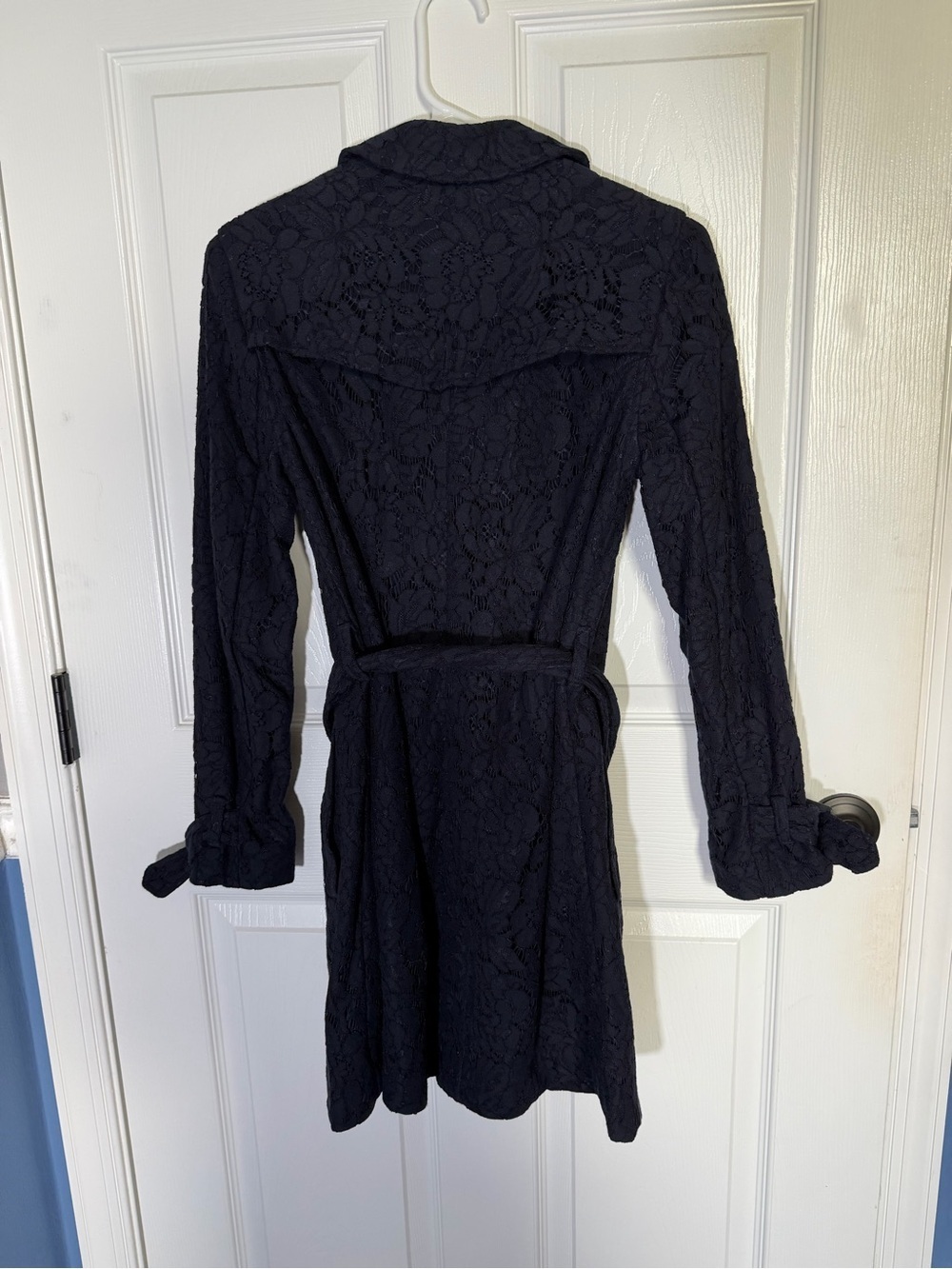 NWT Cupcakes and Cashmere Aldean Lace Trench Coat Dark Blue Women XS $178 - Picture 9 of 9